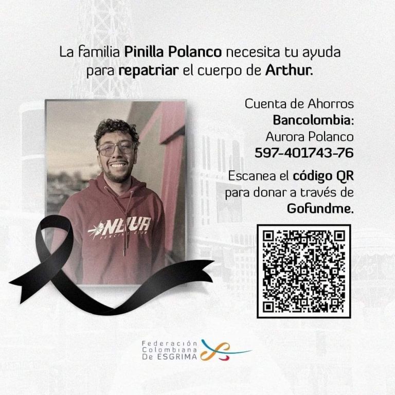 50 millones vale repatriar el cuerpo del deportista tolimense Arthur Pinilla