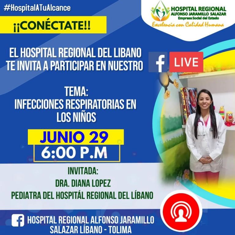 Hospital Regional del Libano los invita a conectarse por FacebookLive hoy jueves