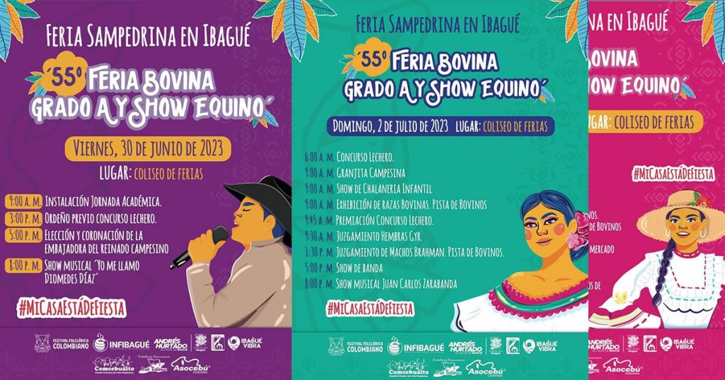 #NoticiasCambioin:¡MiCasaEstáDeFiesta! 🎊 Llegó el momento de conocer la programación oficial de nuestra Feria Sampedrina en Ibagué. Son más de 20 eventos, entre feria gastronómica, juzgamient