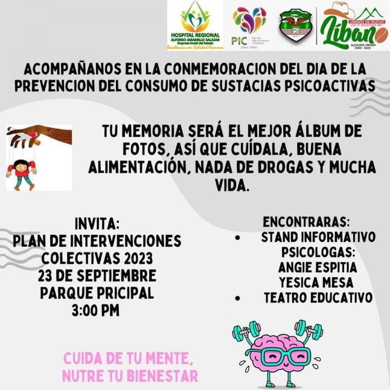 Acompáñanos este 23 de septiembre en la conmemoración del día de la prevención del consumo de sustancias psicoactivas.