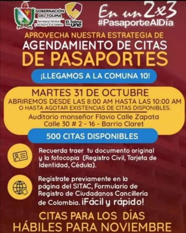 Necesita sacar su pasaporte en el Tolima, estos pasos debe seguir