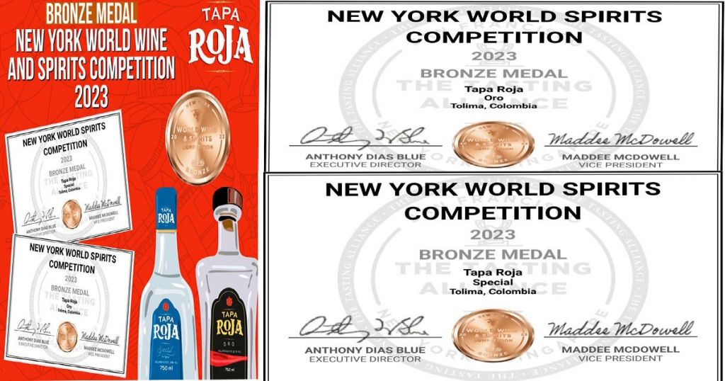 New York World Spirits Competitivo 2023 premió al aguardientes Tapa Roja, como uno de los mejores!!