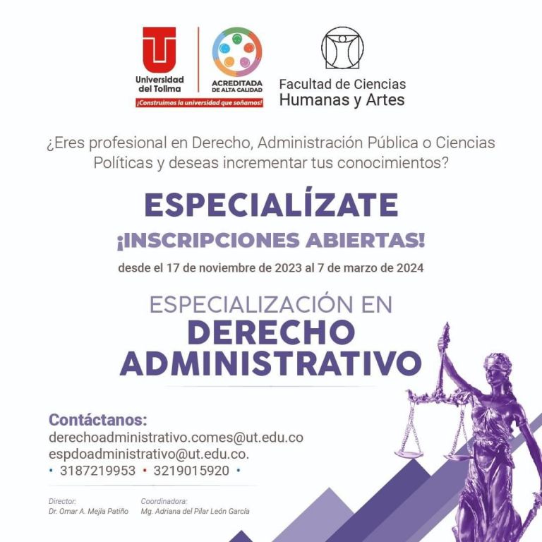 Universidad del Tolima abre matriculas para especialización en derecho administrativo