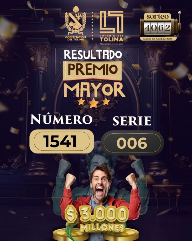 Échele ojo usted podría ser el próximo millonario, estos son los resultados del sorteo 4062 de la Lotería del Tolima.