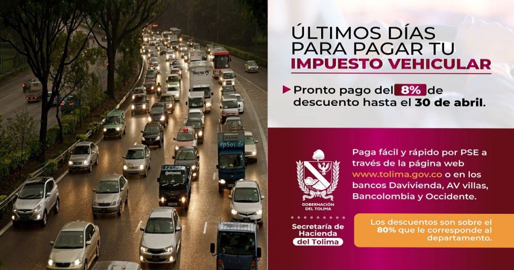 Se acaba plazo para pagar impuesto de vehículos en el Tolima, con descuento