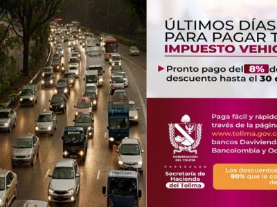 Se acaba plazo para pagar impuesto de vehículos en el Tolima, con descuento