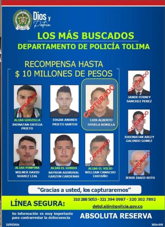 Se acabó la carrera delincuencial de alias el Gordo, uno de los más buscados en el Tolima