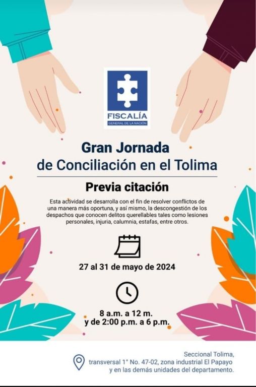 Campaña masiva de conciliación, inicia la Fiscalía en el Tolima