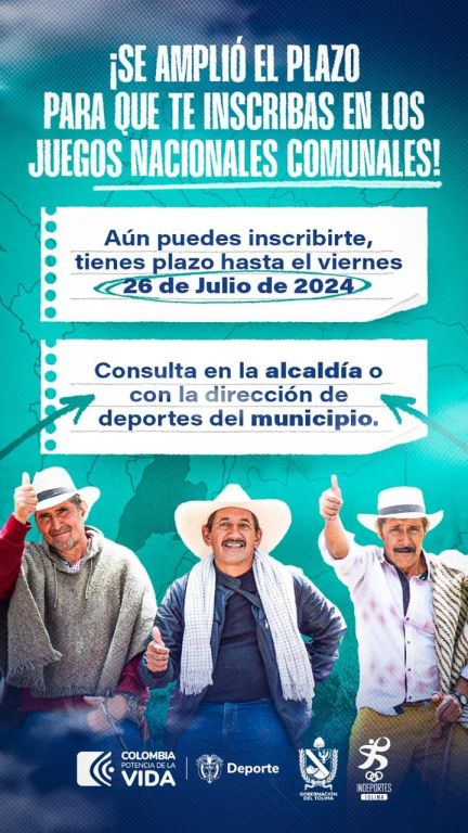 ¡Atención! Se amplia la fecha de inscripción para los Juegos Nacionales deportivos y recreativos comunales 2024.