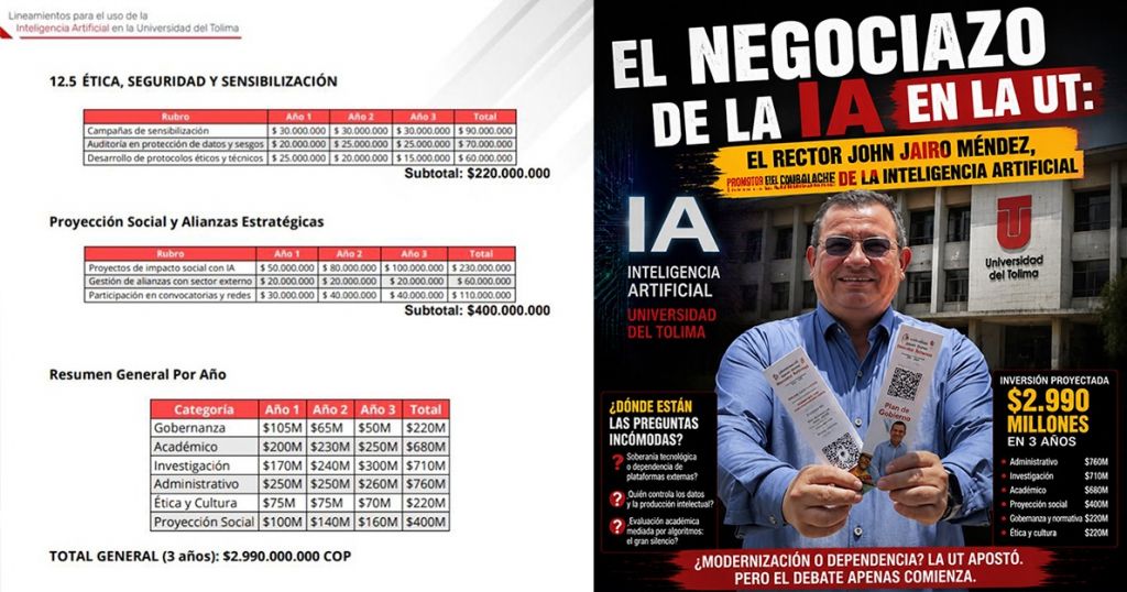 Nuevo Rector de la U T, pagará 3 mil millones, por manual que diga  cómo usar la IA en el Alma Mater