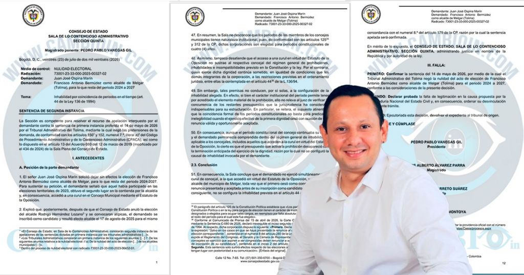 Se salvó el Alcalde de Melgar, consejo de Estado Ratificó su Elección