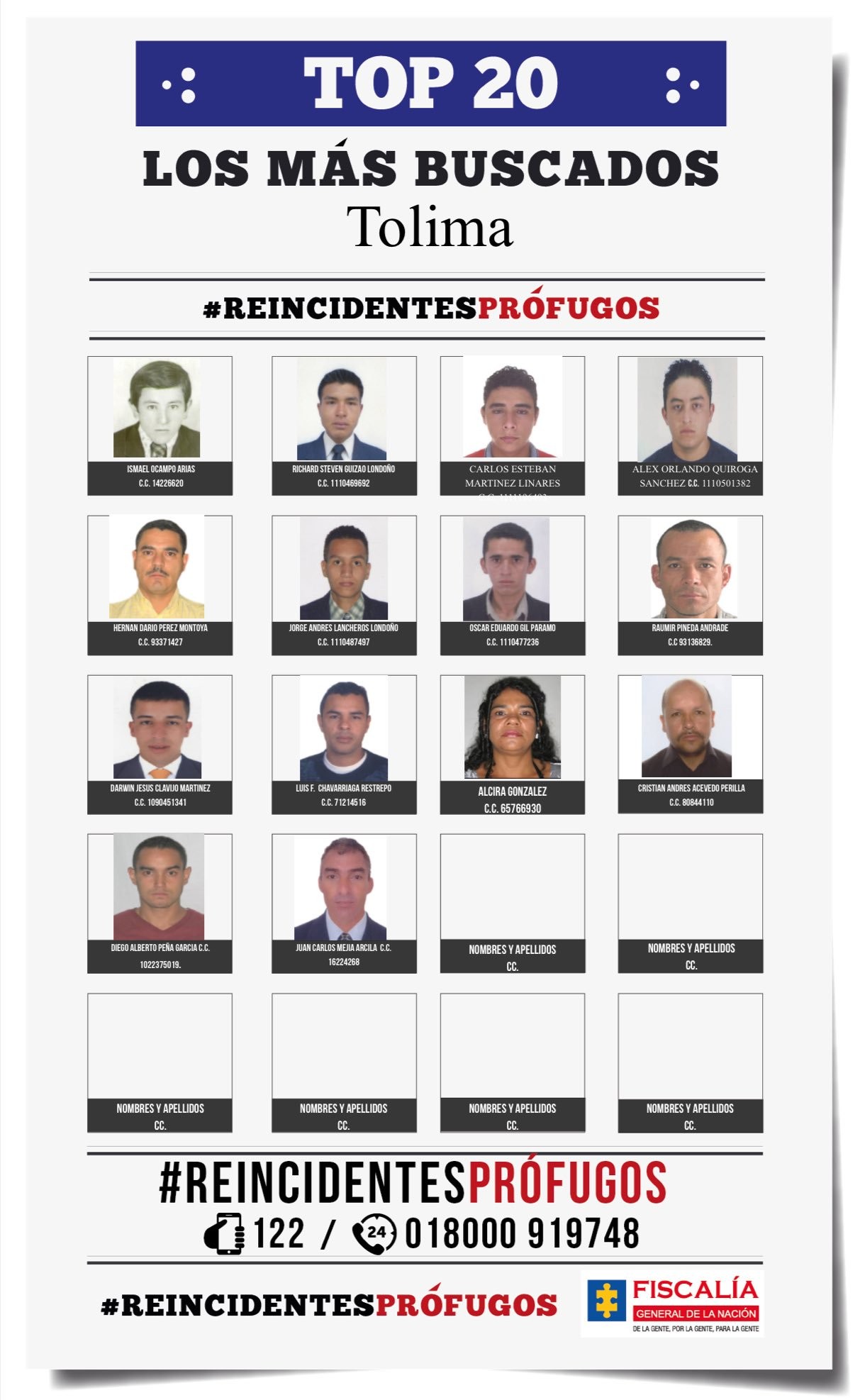 Lista negra de reincidentes prófugos del Tolima entregó Fiscalía
