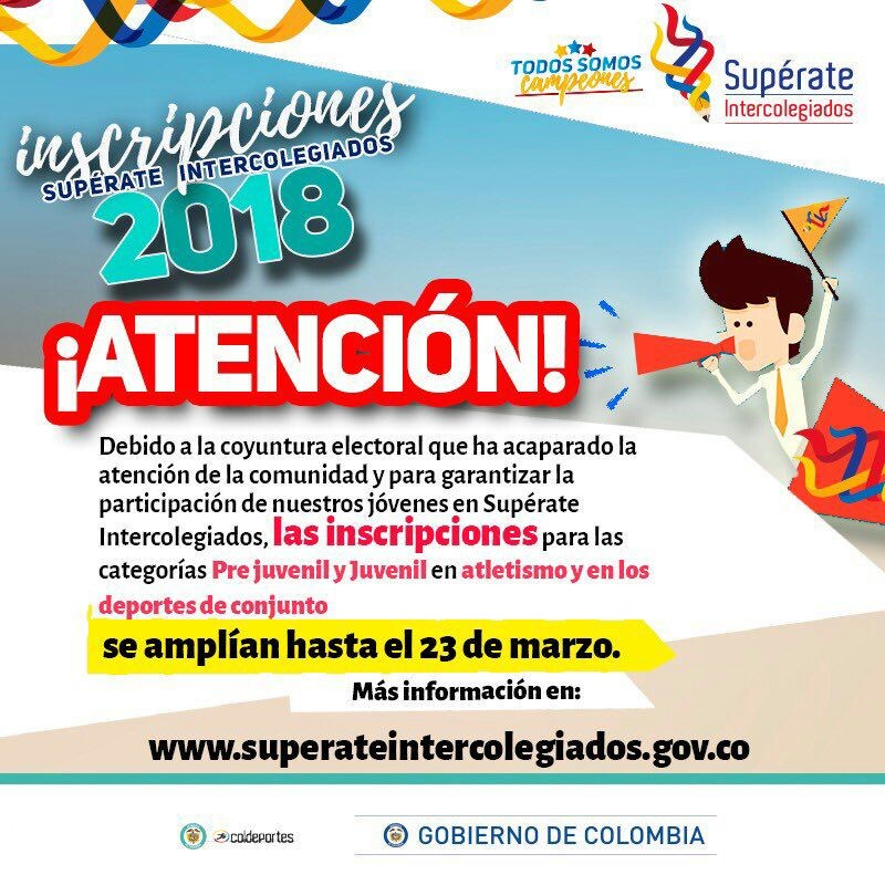 Recta final para inscripción a juegos supérate Tolima 2018