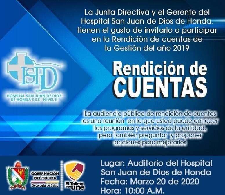 Hospital San Juan de Dios de Honda, entrega sus cuentas claras