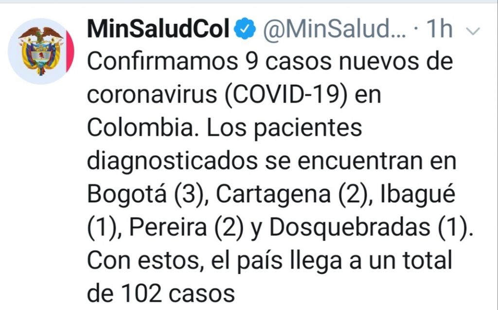 Gobierno confirma segundo caso de coronavirus en Ibagué