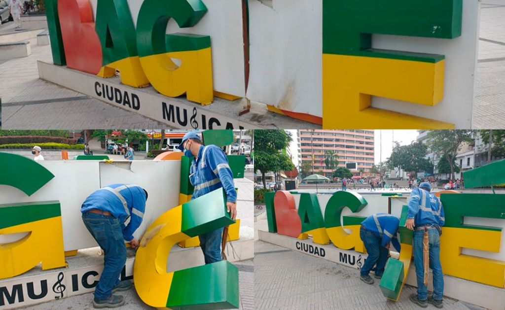 No se robaron la "U" del letrero de Ibagué, la estaban limpiando