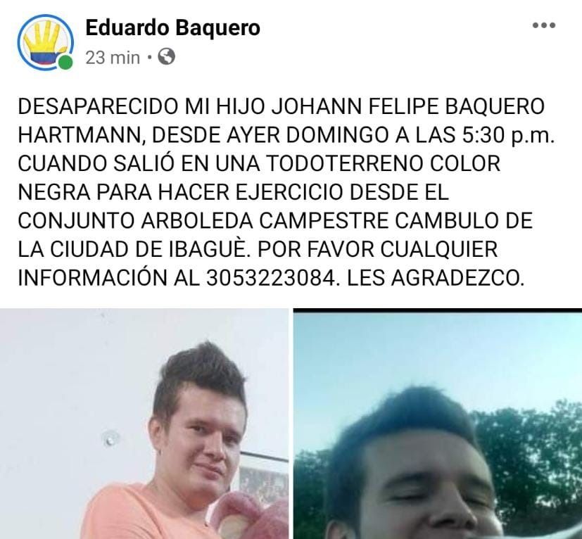 Desapareció, mientras montaba bicicleta en Ibagué