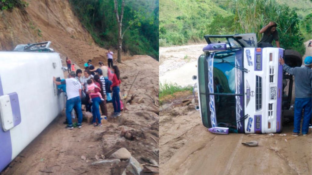 Se volcó bus de Velotax, en la vía Roncesvalles Ibagué