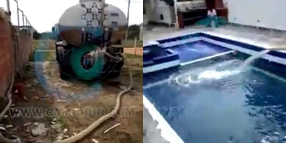 Investigan caso del carro del IBAL, suministrando agua a una piscina